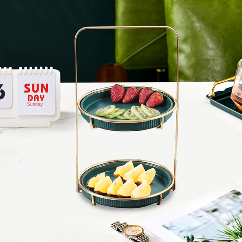 2 Tier Nordic Style  Round Marble Serving Tray-green