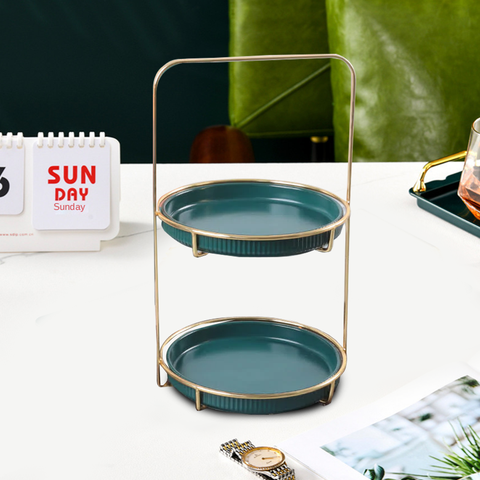 2 Tier Nordic Style  Round Marble Serving Tray-green