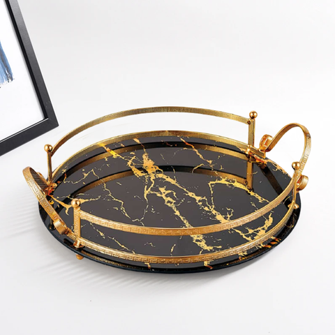 Chrome Handle Black Marble Tray
