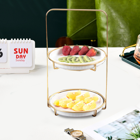 2 Tier Nordic Style Round Marble Serving Tray - White