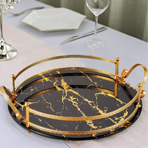 Chrome Handle Black Marble Tray