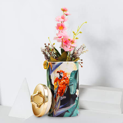 Antique Tropical Ritzy Ceramic Vase With Lid
