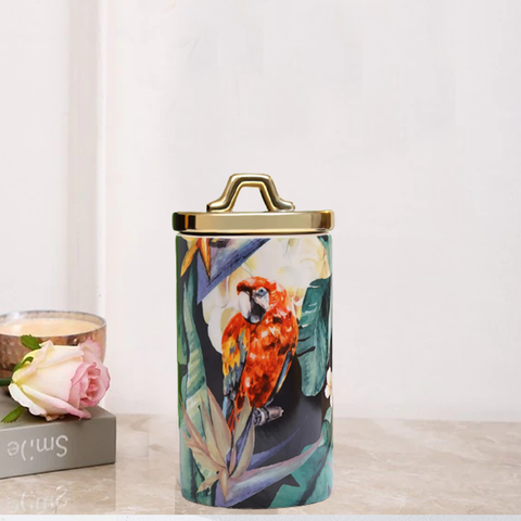 Antique Tropical Ritzy Ceramic Vase With Lid