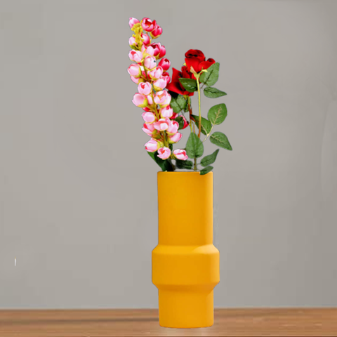 Matte Mustard Pole Centerpiece Ceramic Vase