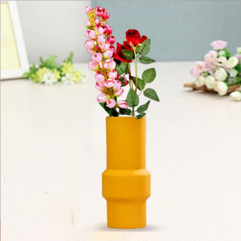 Matte Mustard Pole Centerpiece Ceramic Vase