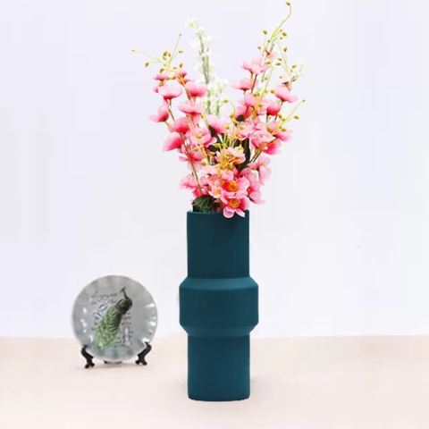 Matte Teal Pole Centerpiece Ceramic Vase