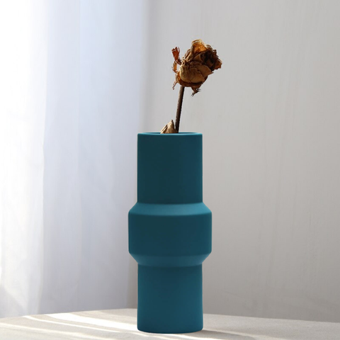 Matte Teal Pole Centerpiece Ceramic Vase