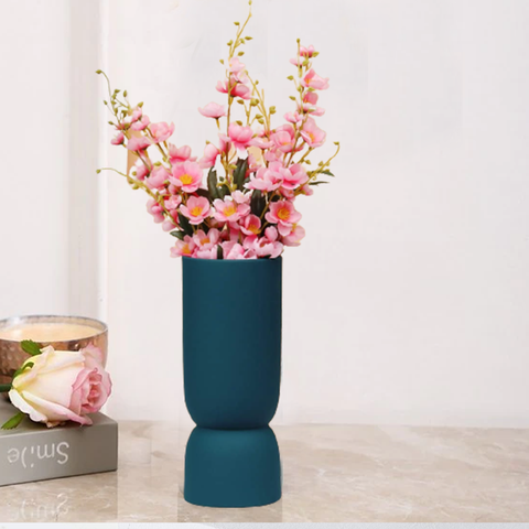 Matte Teal Elegant Centerpiece Ceramic Vase