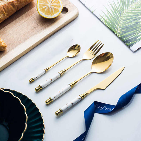 4Pcs Stainless Steel Gold Cutlery Set