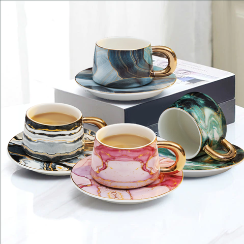 Wavy Marble Bone China Cup