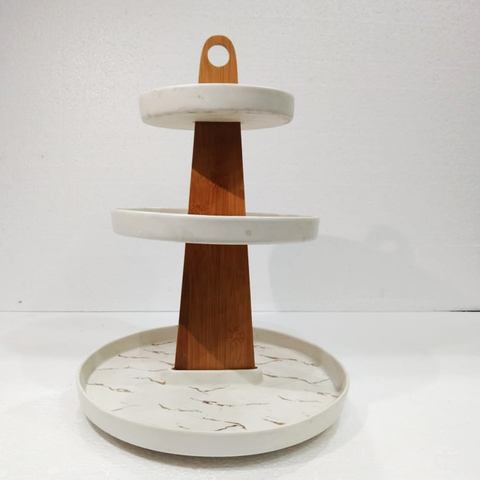 3 Tier Cake Serving Tray- Wooden Stand