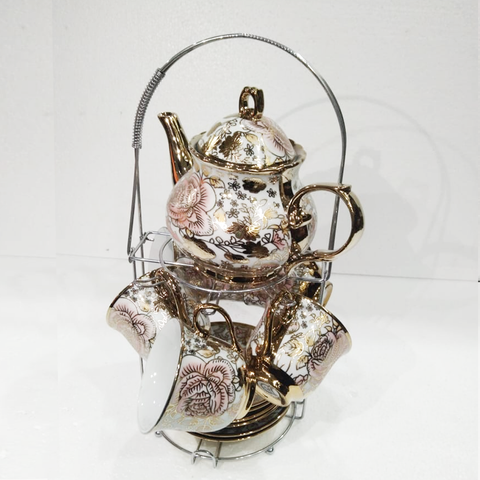 15Pcs Tea Set With Metal Stand