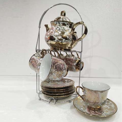 15Pcs Tea Set With Metal Stand