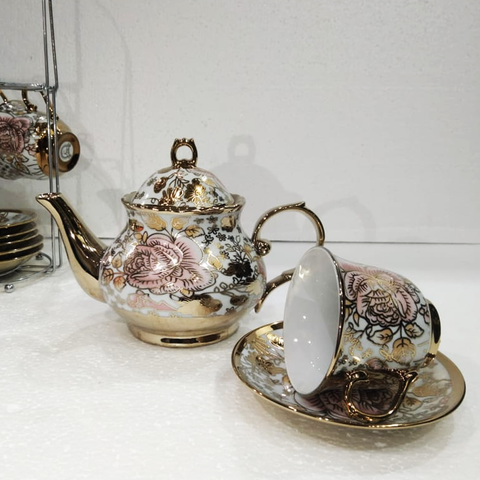 15Pcs Tea Set With Metal Stand