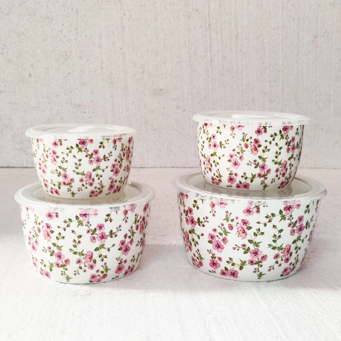 4Pcs Flowery Ceramic Sealed Bowls