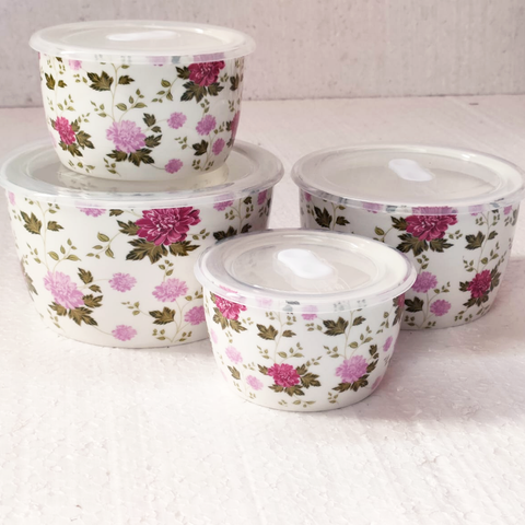 4Pcs Flowery Ceramic Sealed Bowls