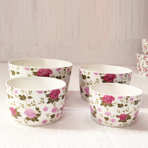4Pcs Flowery Ceramic Sealed Bowls