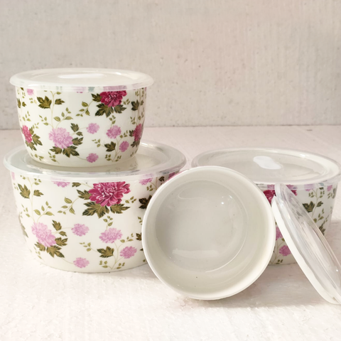 4Pcs Flowery Ceramic Sealed Bowls