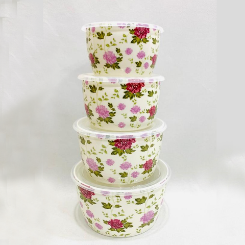 4Pcs Flowery Ceramic Sealed Bowls