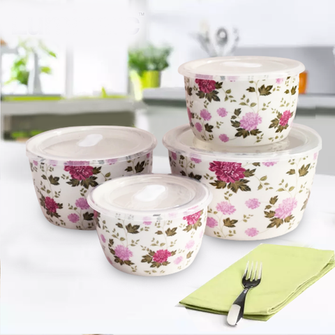 4Pcs Flowery Ceramic Sealed Bowls