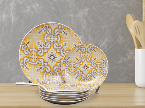 8Pcs Yellow Floral Ceramic Cake Set