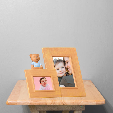 Cute Baby Bear Wooden Dual Photo Frame