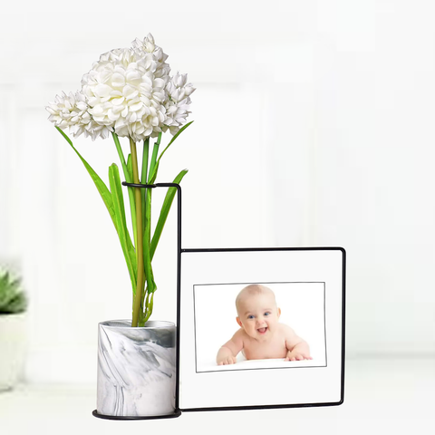Black Photo Frame With Marble Pattern Flower Pot
