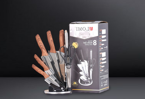 8 Pieces- Stainless steel Knife Set With Wooden Handle & Acrylic Holder