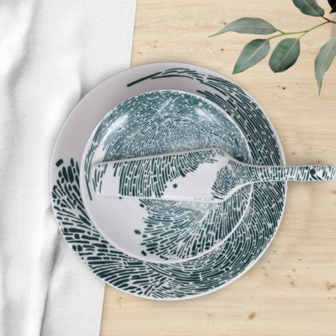 8Pcs Green Waves Ceramic Cake Set