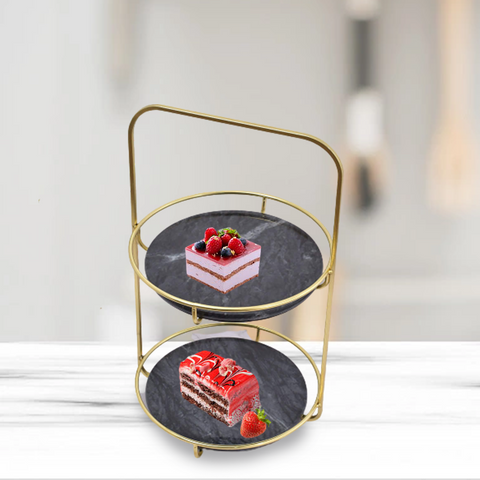 Marble Serving Tray- Nordic Grey 2 Tier Round