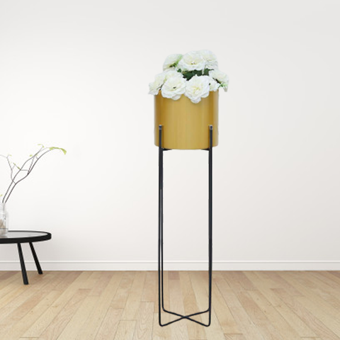 Gold Planter Flower Pot With Black Stand