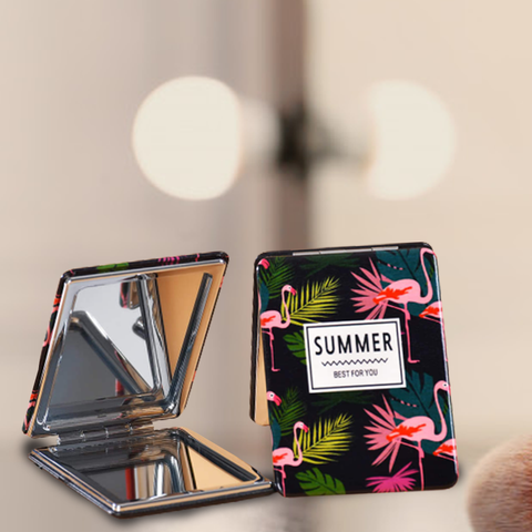 Flamingo Design Folding Portable Pocket Mirror