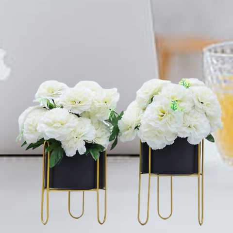 Black Planter Flower Paired Pot With Stand