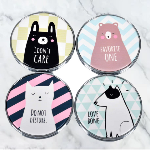 Cute Animal Design Folding Round Portable Pocket Mirror