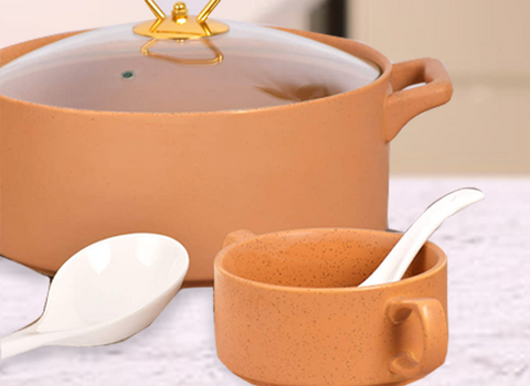 15Pcs Elegant Brown Ceramic Soup Set