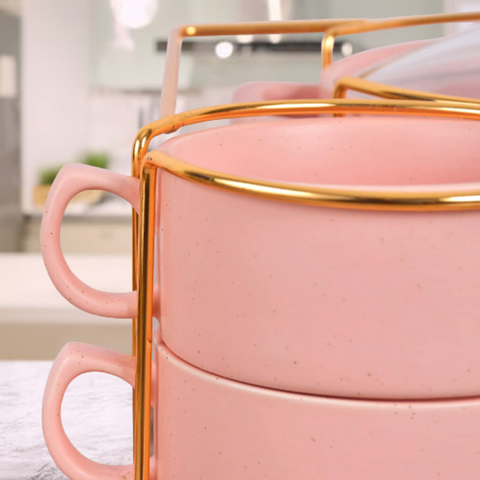 15Pcs Elegant Pink Ceramic Soup Set