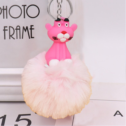 Fluffy Ball hanging Keychain-Pink Panther Character