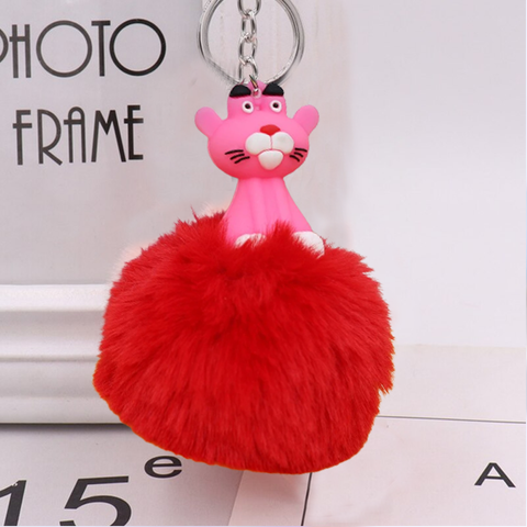Fluffy Ball hanging Keychain-Pink Panther Character