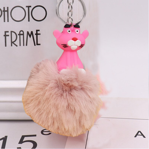 Fluffy Ball hanging Keychain-Pink Panther Character