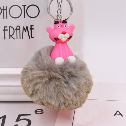Fluffy Ball hanging Keychain-Pink Panther Character