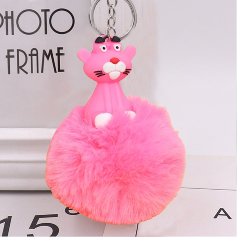 Fluffy Ball hanging Keychain-Pink Panther Character