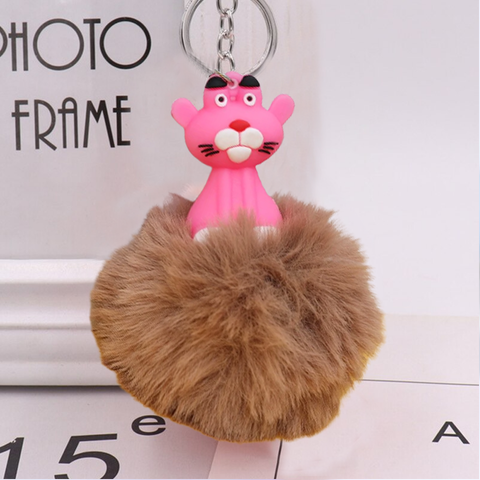Fluffy Ball hanging Keychain-Pink Panther Character