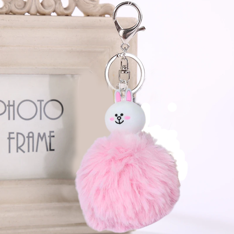 Fluffy Ball hanging Keychain- White Rabbit Character