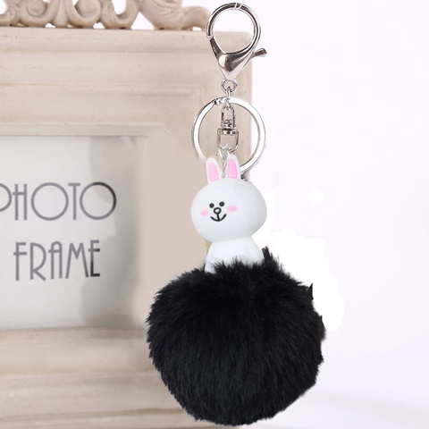 Fluffy Ball hanging Keychain- White Rabbit Character