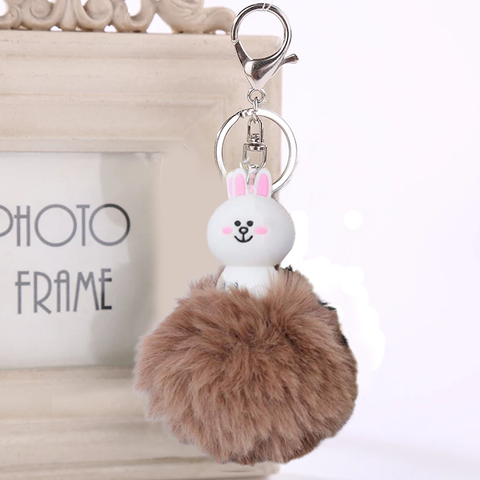 Fluffy Ball hanging Keychain- White Rabbit Character