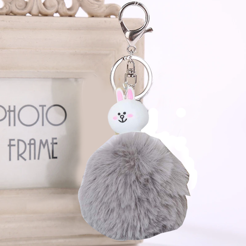 Fluffy Ball hanging Keychain- White Rabbit Character