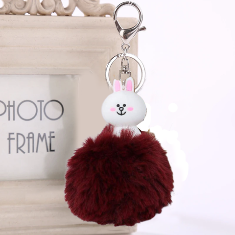 Fluffy Ball hanging Keychain- White Rabbit Character