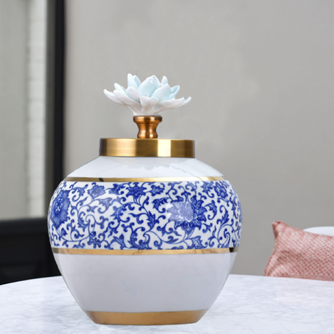 Blue And White Round Fancy Ceramic Vase