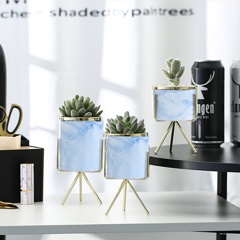 Ocean Blue Marble Flower Pot