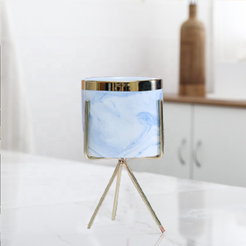 Ocean Blue Marble Flower Pot